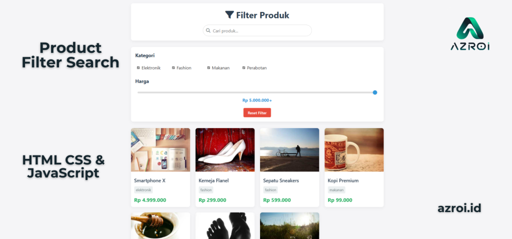Project HTML CSS JavaScript: Product Filter dan Search